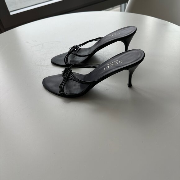Gucci Mule Strappy Heel Leather Sandals Slip-on Size 38.5 - Picture 2 of 9